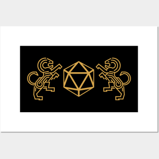 Polyhedral D20 Vintage Lion Emblem Tabletop RPG Posters and Art